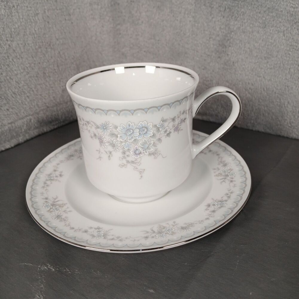 Johann Haviland Royal Lace Blue Floral, Silver trim, Cup and Saucer from Germany